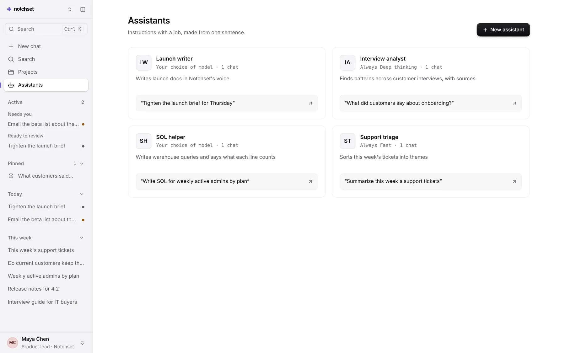 Assistant template: Assistants, on a desktop