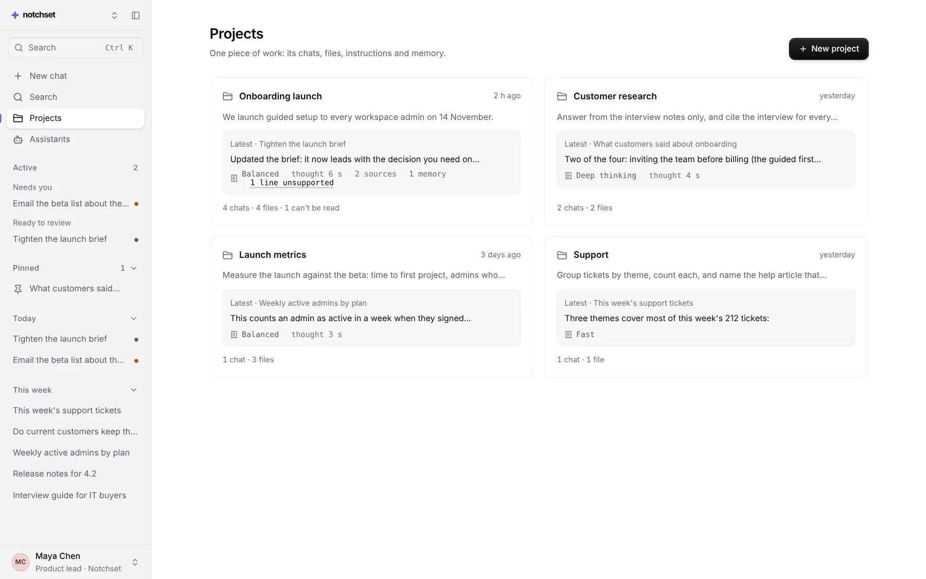Assistant template: Projects, on a desktop
