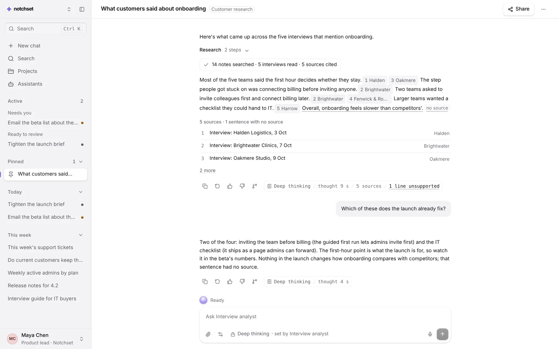 Assistant template: Research, on a desktop