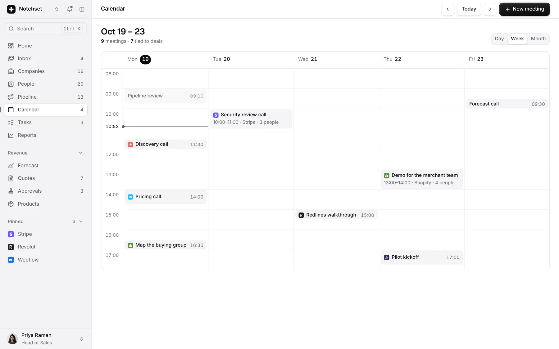 CRM template: Calendar, on a desktop