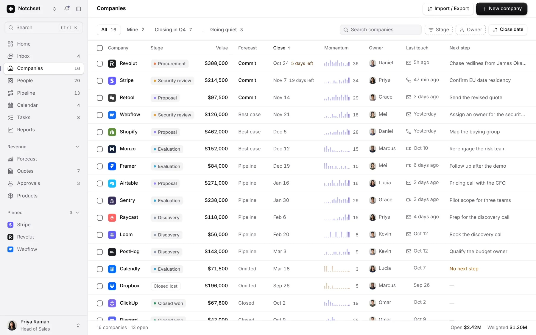 CRM template: Companies, on a desktop