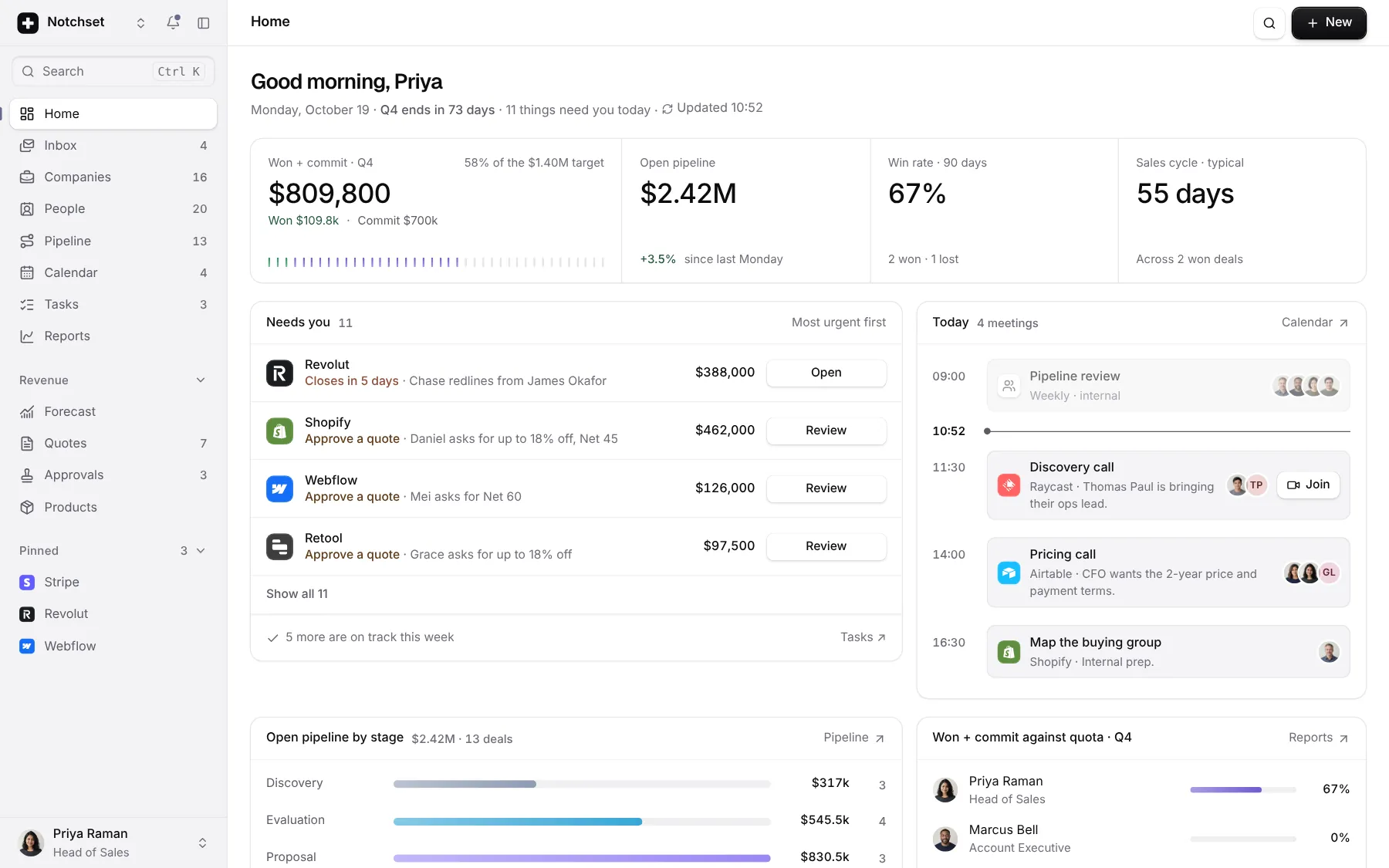CRM template: Home, on a desktop