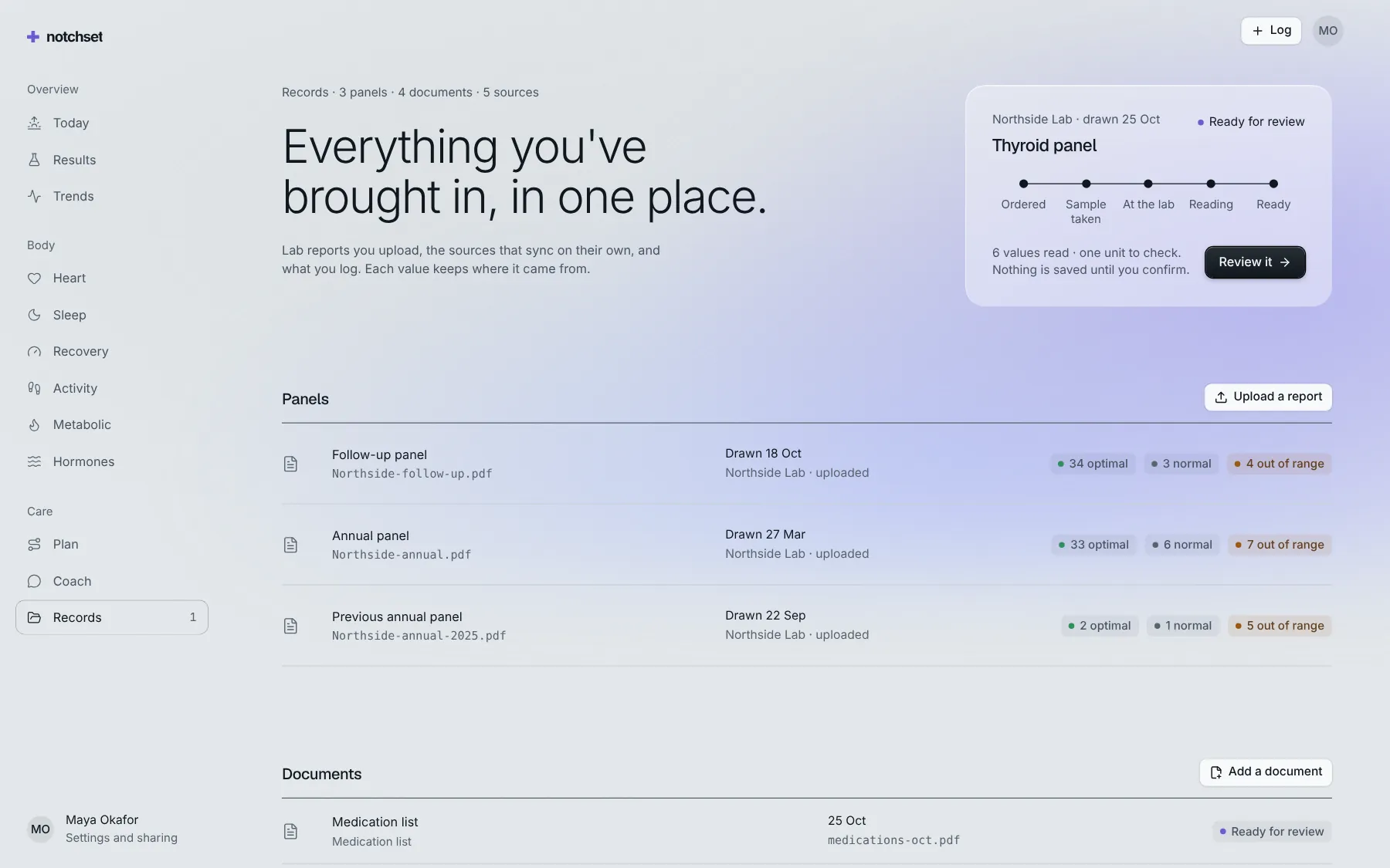 Health template: Records, on a desktop