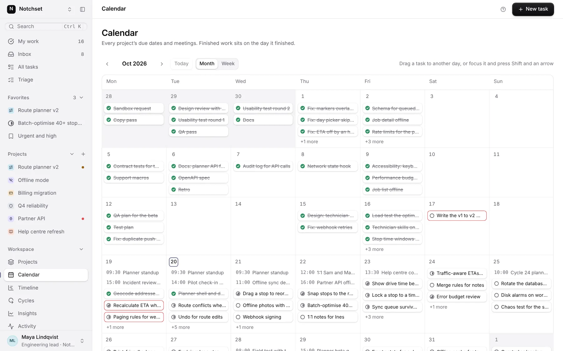 Task Management template: Calendar, on a desktop