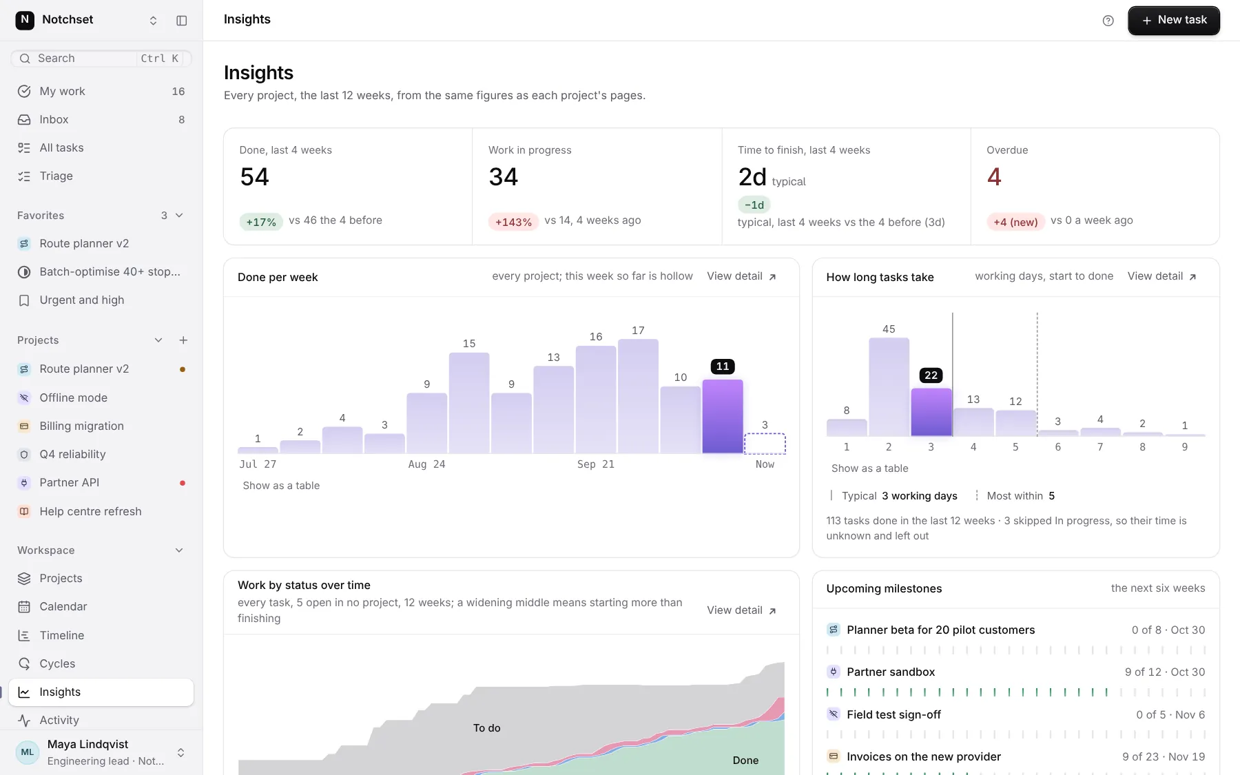 Task Management template: Insights, on a desktop