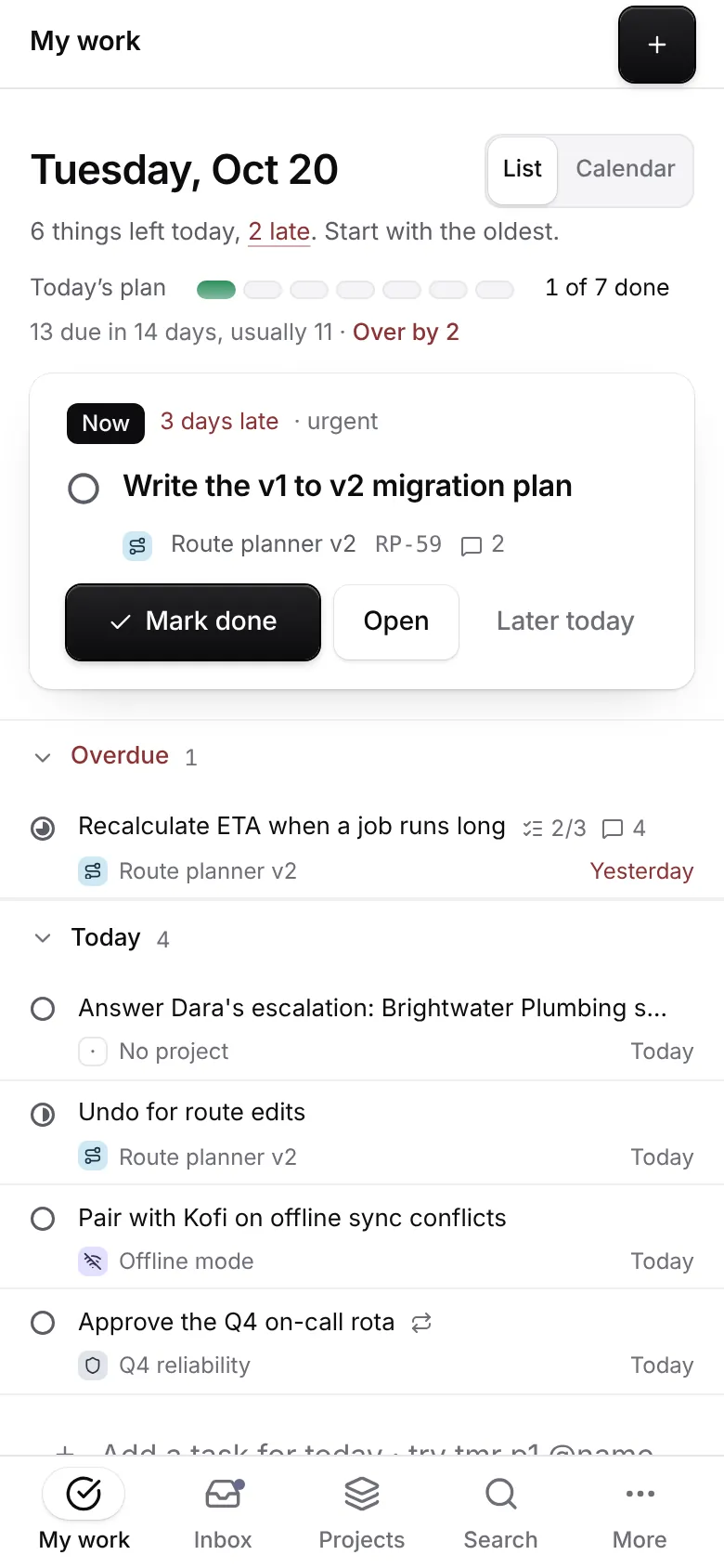 My work on a phone